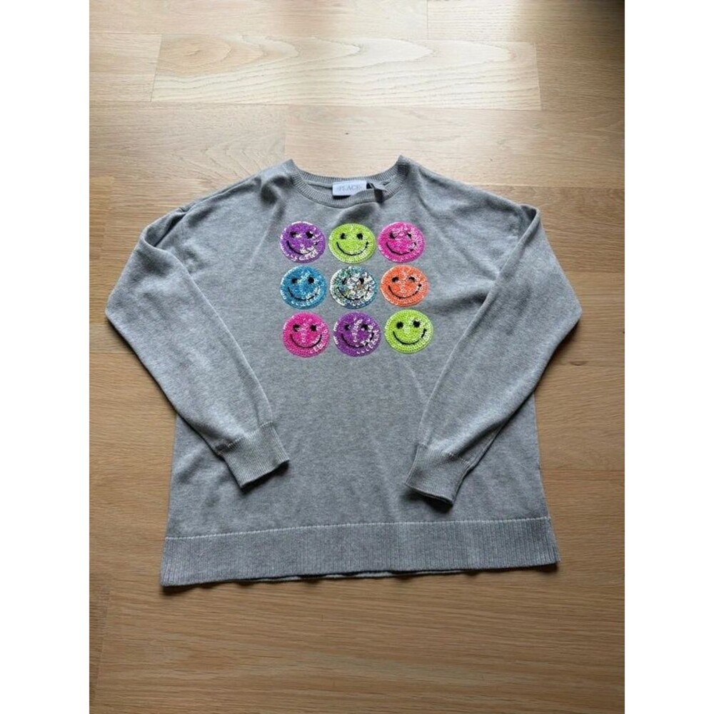 Children’s Place girls sequin smiley face sweater size 10 - 12